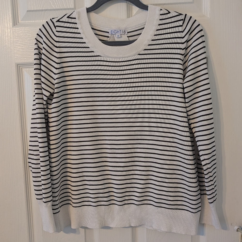 Women's Black and White Striped Sweater